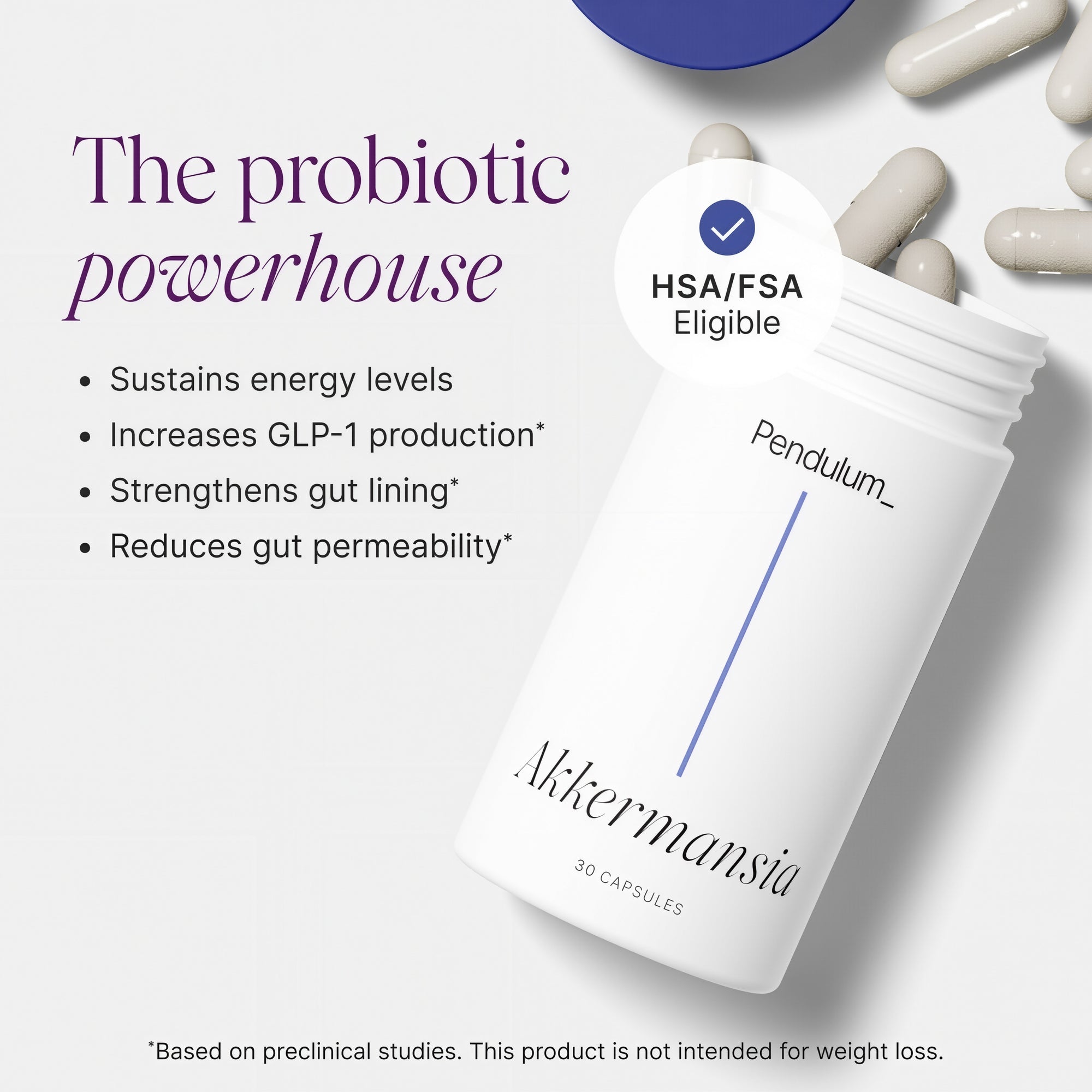 Pendulum Akkermansia Probiotic with Prebiotic Fiber 30 Capsules
